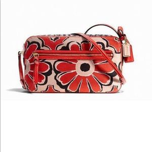 REAL Red poppy flower print coach crossbody bag.